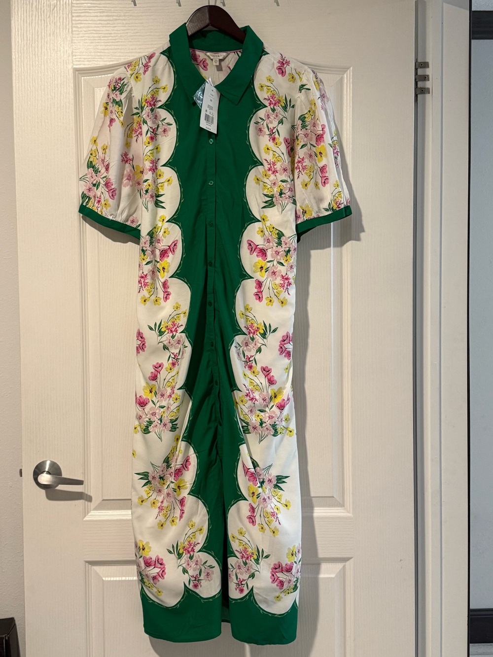 Plus 3X Floral Scallop Trim Midi Shirt Dress Garden Party Cottagecore NWT